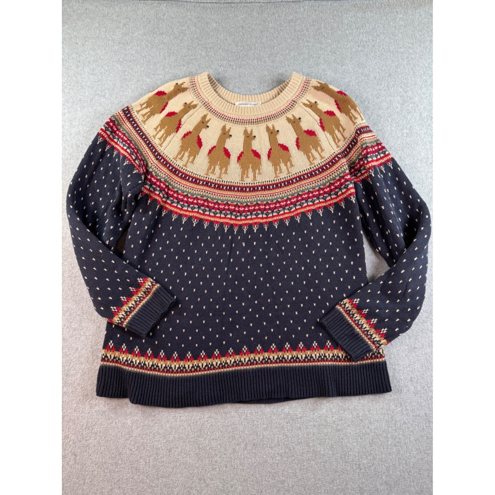 Christopher & Banks Llama Fair Isle Sweater Navy Tan Cotton Blend Large